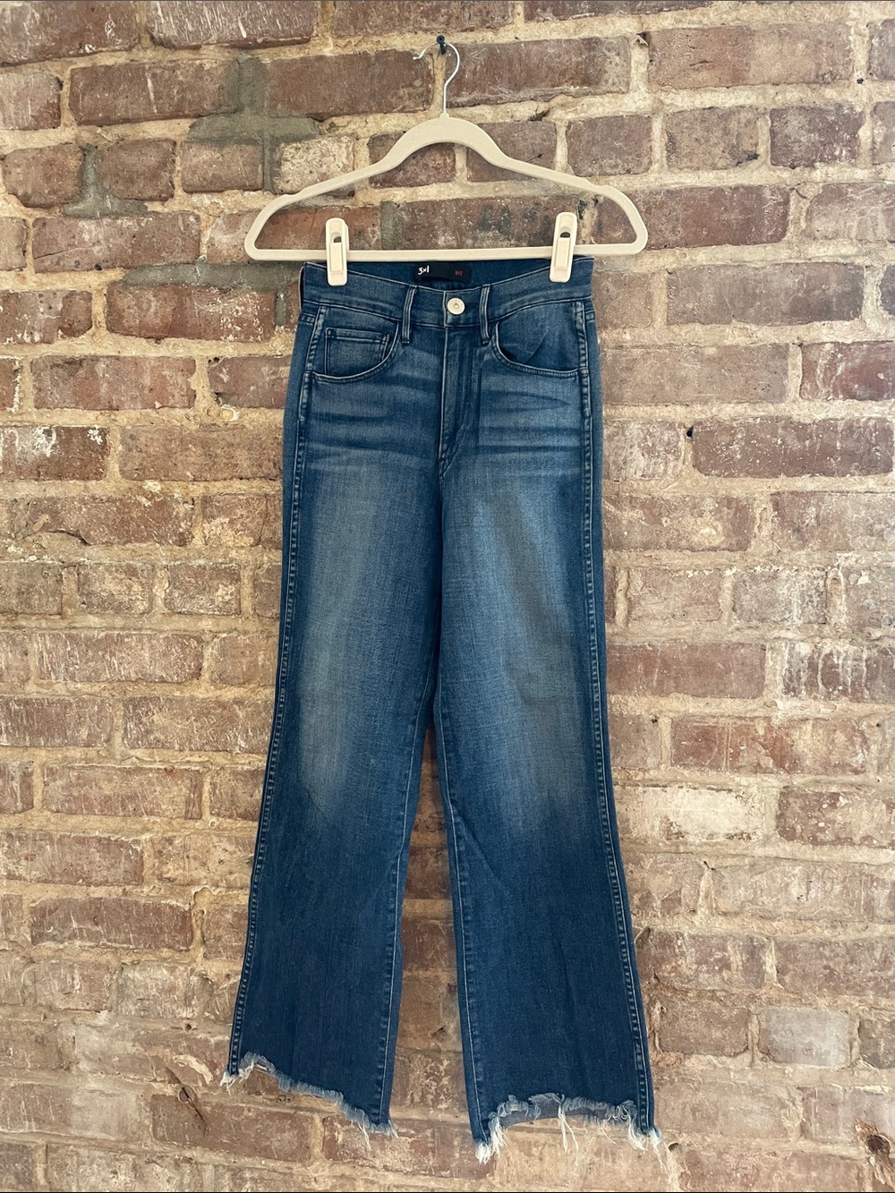 3x1 Indigo Wide-Leg Jeans with Frayed Hem